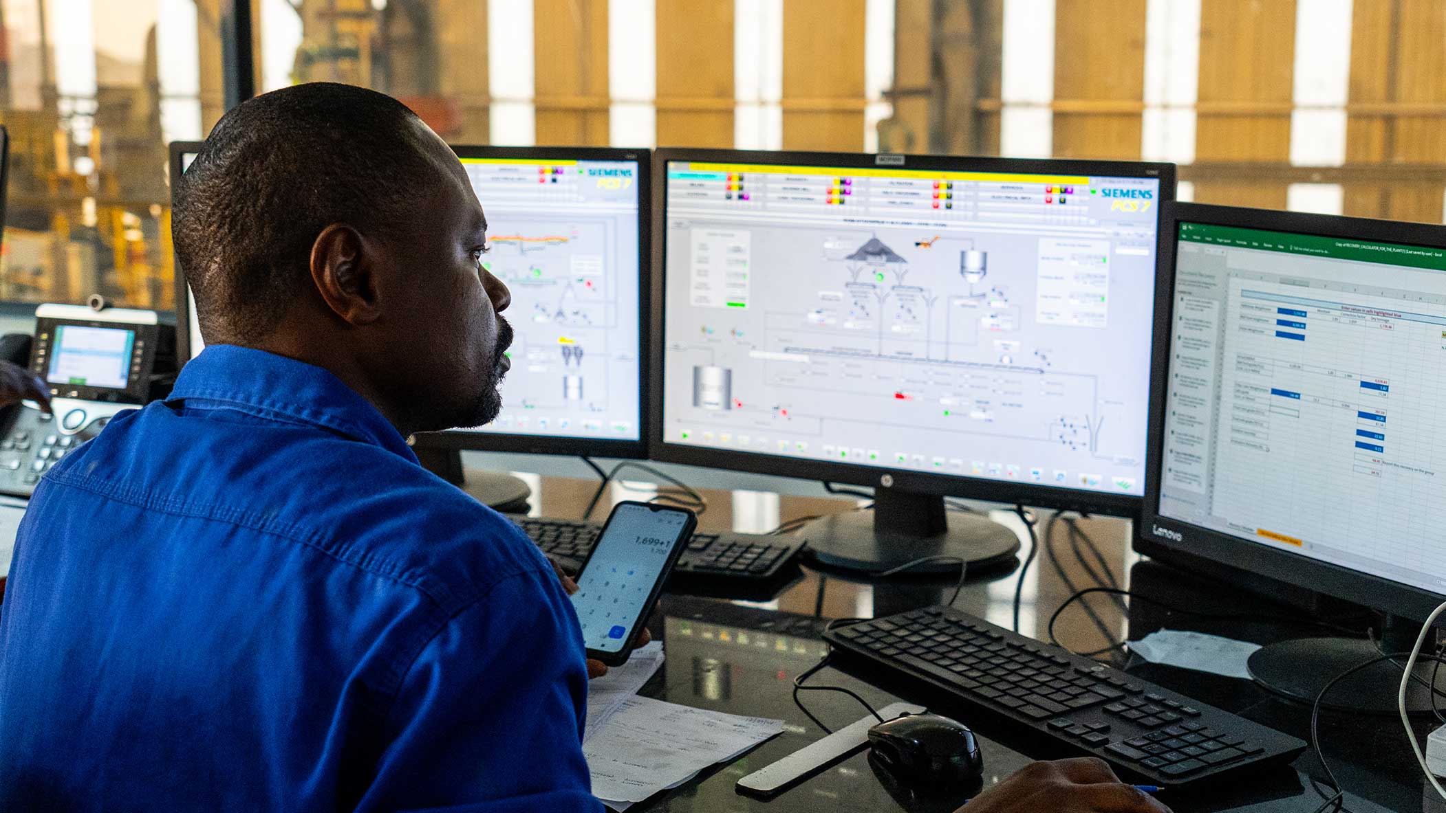 Control room operator monitoring systems at IRH’s Mopani Copper Mines