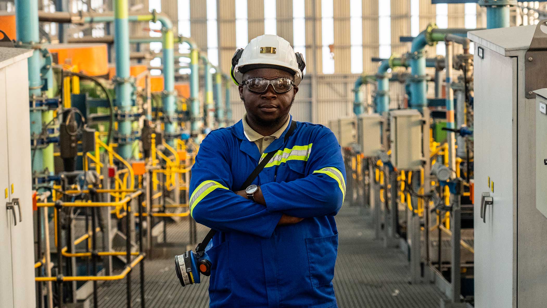 IRH engineer standing inside Mopani’s copper processing facility